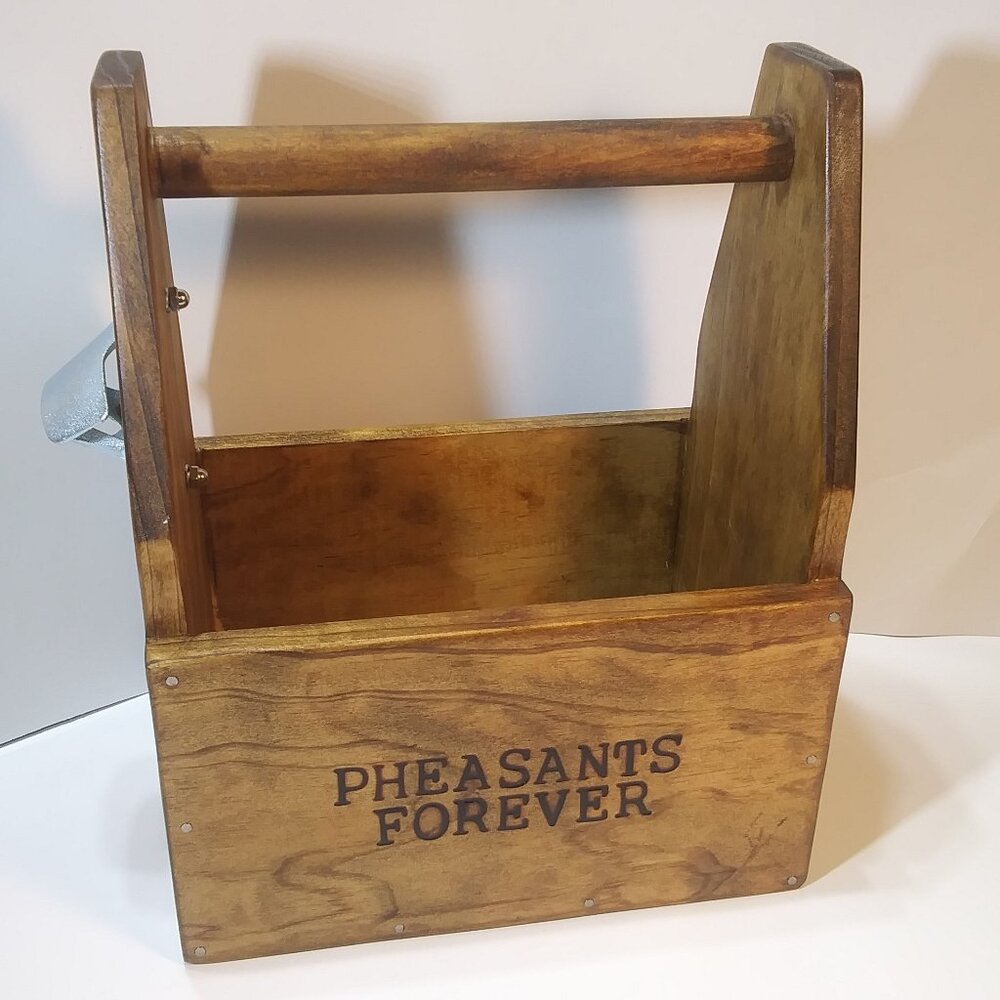 Handmade Pheasants Forever Wooden Beverage Caddy 6 Pack w/Bottle Opener New